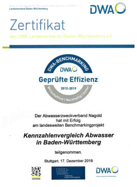 Zertifikat: Geprüfte Effizienz DWA-Benschmarking